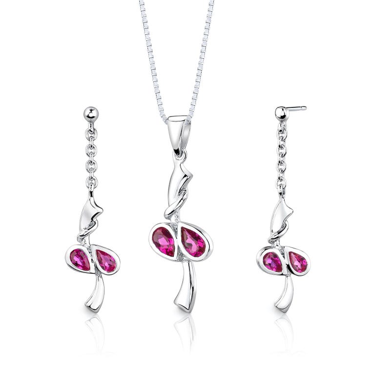 Ruby & Oscar Pear Cut Ruby Jewellery Set in Sterling Silver - R137521S