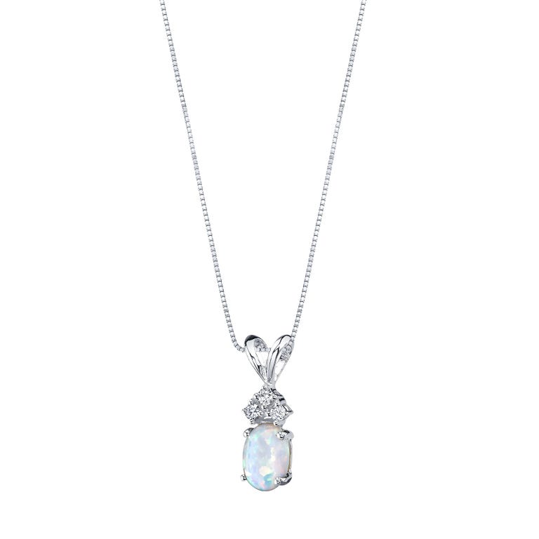 Ruby & Oscar Oval Cut Opal & Diamond Pendant Necklace in 9ct White Gold - R151501W