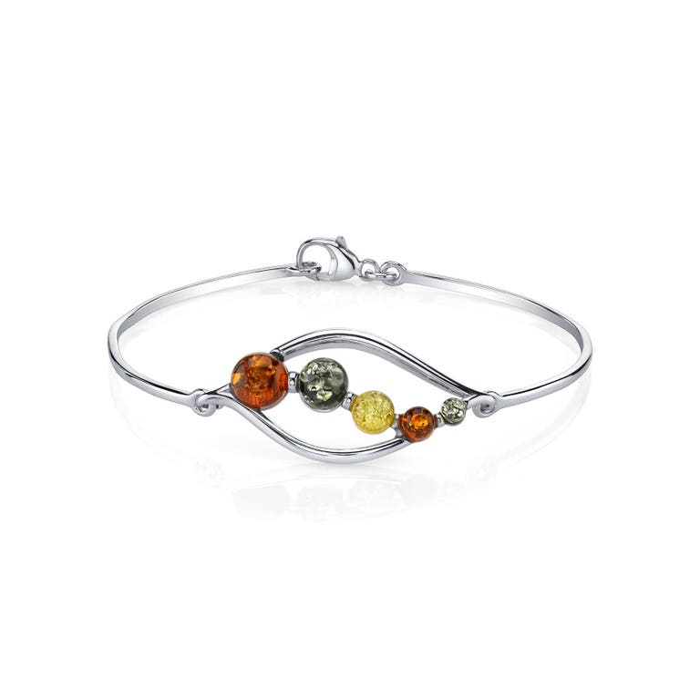 Ruby & Oscar Baltic Amber Open Leaf Bangle Multi Color Bracelet in Sterling Silver - R129715S