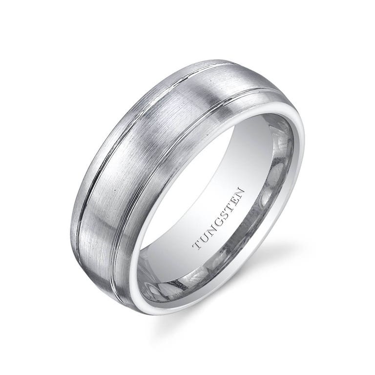 Ruby & Oscar Men's Double Groove Brushed Finish 8mm Ring in Tungsten - R127179U