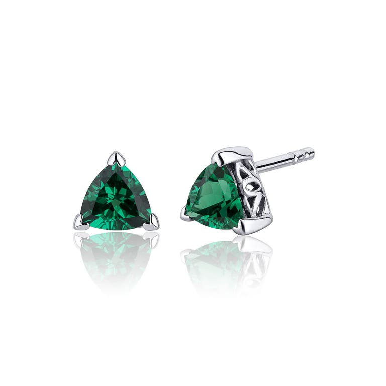 Ruby & Oscar Trillion Cut Emerald V Prong Stud Earrings in Sterling Silver - R137885S
