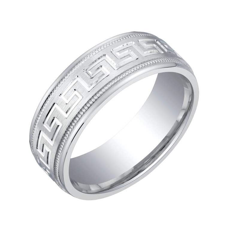 Ruby & Oscar Men's Brushed Matte Greek Key Ring in Sterling Silver - R166051S