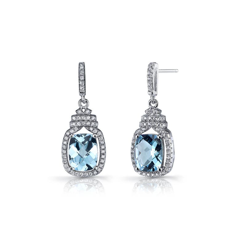 Ruby & Oscar Cushion Cut Swiss Blue Topaz & CZ Halo Crown Drop Earrings in Sterling Silver - R130203S