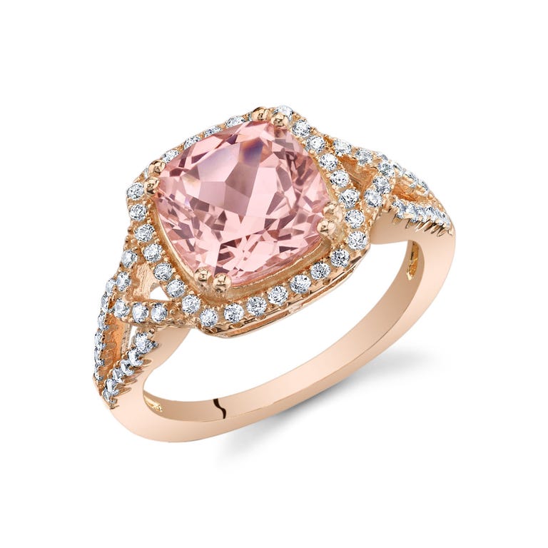 Ruby & Oscar Cushion Cut Morganite & CZ Halo Statement Ring in Rose Gold Plated Sterling Silver - R134981S