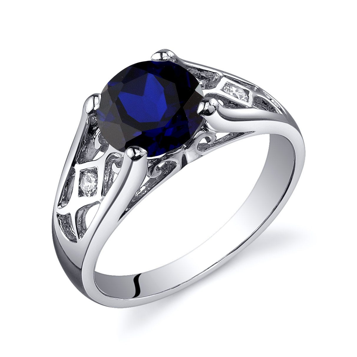 Sapphire & CZ Cathedral Ring in Sterling Silver