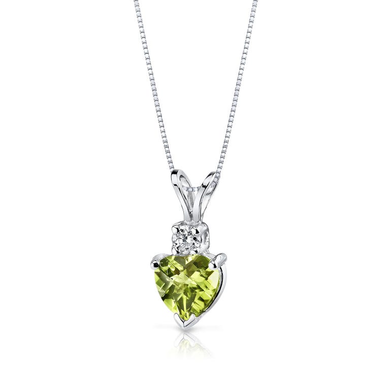 Ruby & Oscar Heart Shaped Peridot & Diamond Pendant Necklace in 9ct White Gold - R149111W