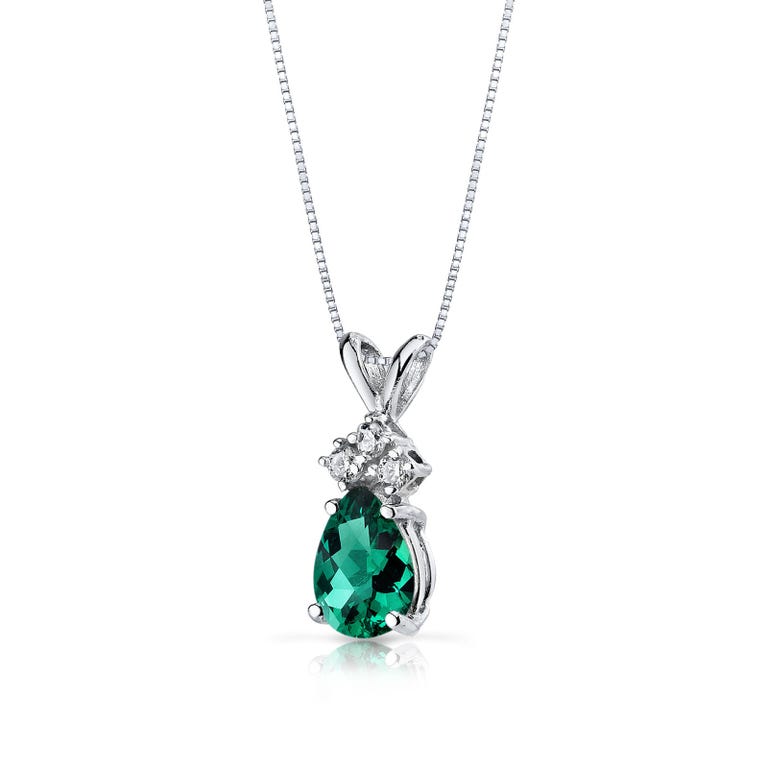 Ruby & Oscar Pear Cut Emerald & Diamond Pendant Necklace in 14k White Gold - R149901W