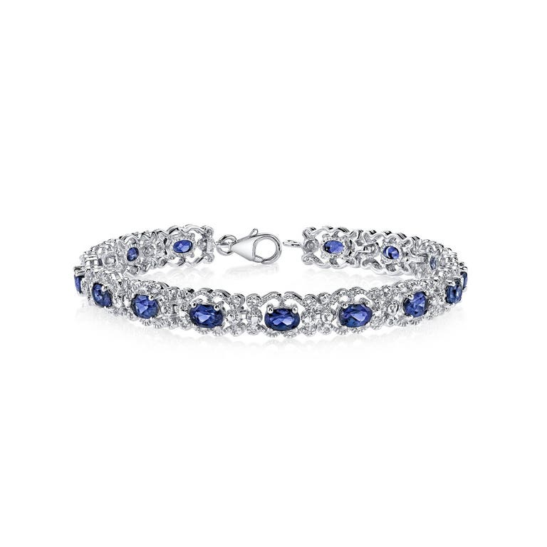 Ruby & Oscar Oval Cut Sapphire Vintage Tennis Bracelet in Sterling Silver - R151225S - Product Image #1