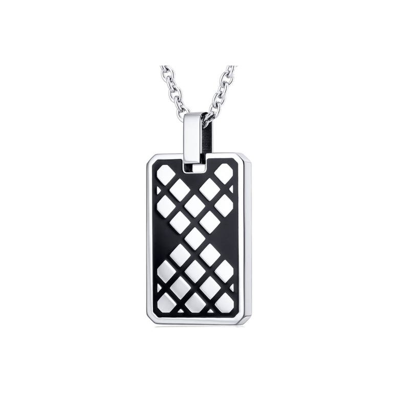 Ruby & Oscar Men's Black Mosaic Dog Tag Pendant Necklace in Stainless Steel - R165629E