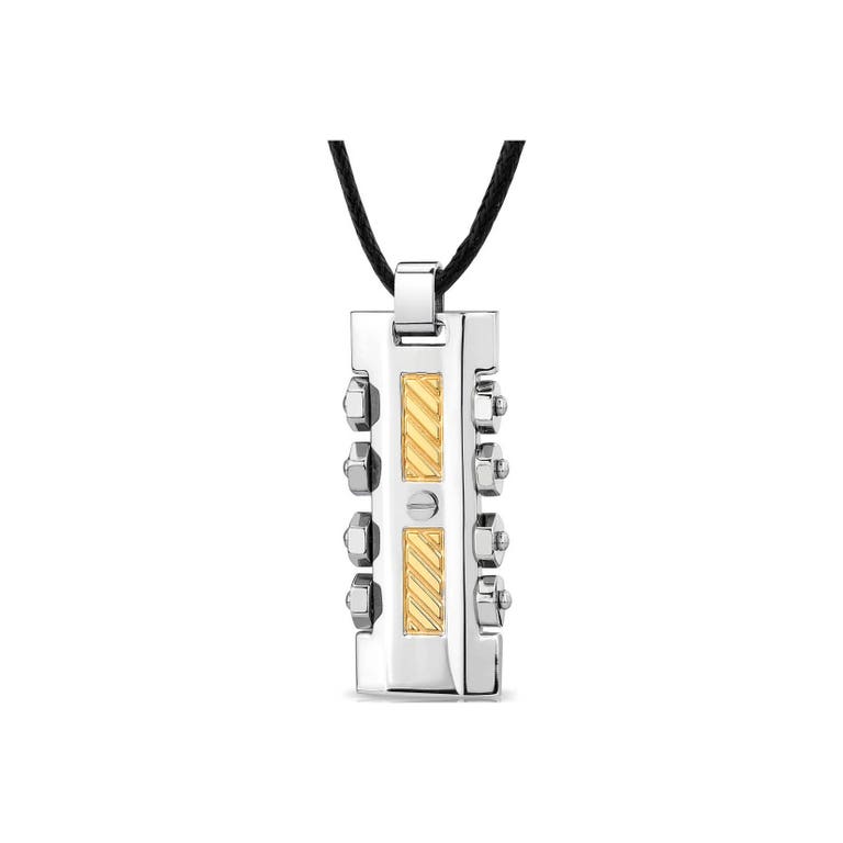 Ruby & Oscar Men's Gold Accented Two Tone Rivet Dog Tag Pendant Pendant Necklace in Stainless Steel - R165677E